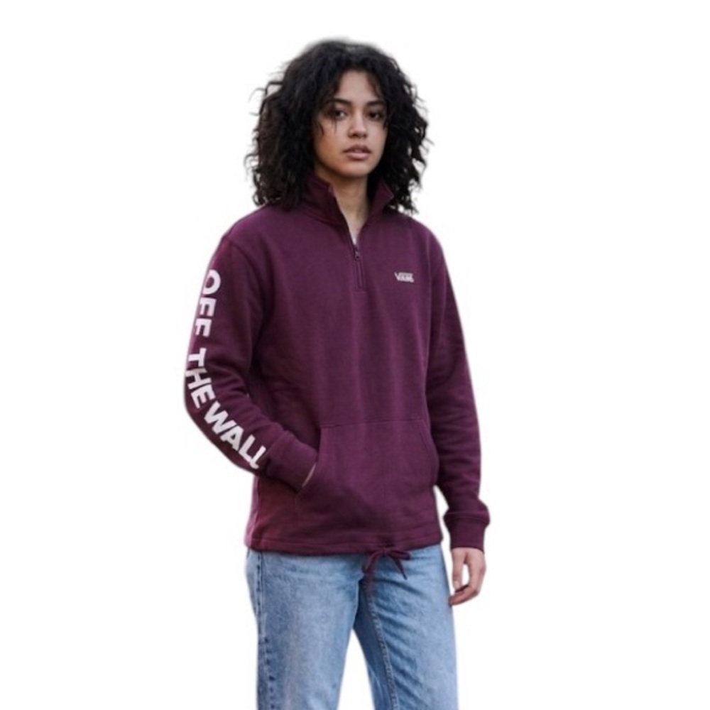 Vans Men's Burgundy Quarter Zip Pullover with Sleeve 'OFF THE WALL' SZ S - Picture 13 of 14
